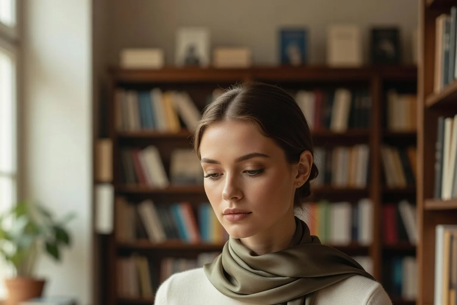 Une lectrice comparant deux éditions d'un même roman dans une librairie
